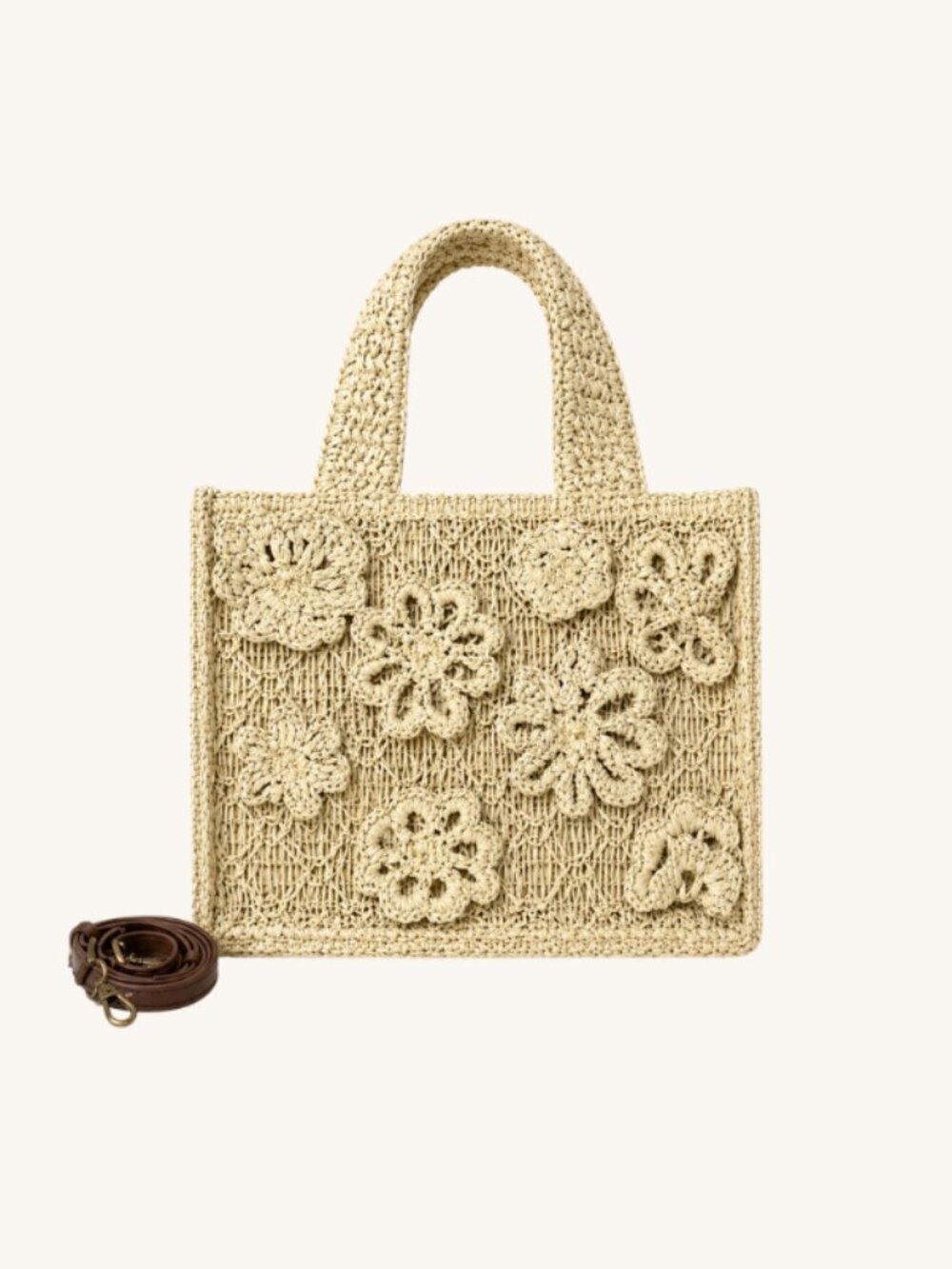 NWT H&M Beige Crochet Floral Mini Tote Bag